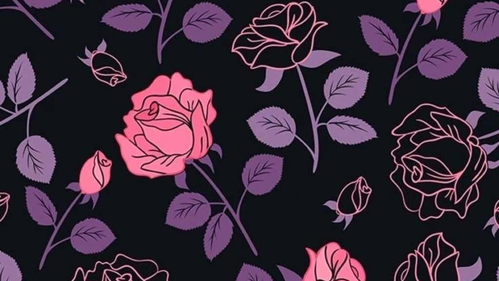 Pink Roses On Black Background Background