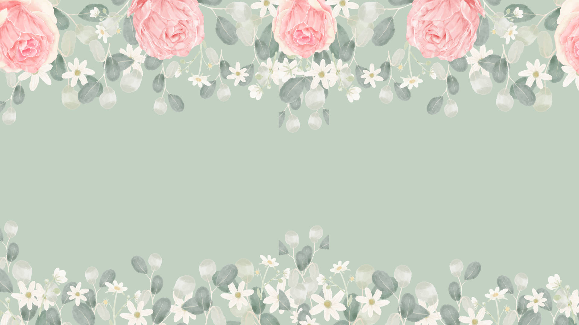 Pink Roses Sage Green Desktop Background