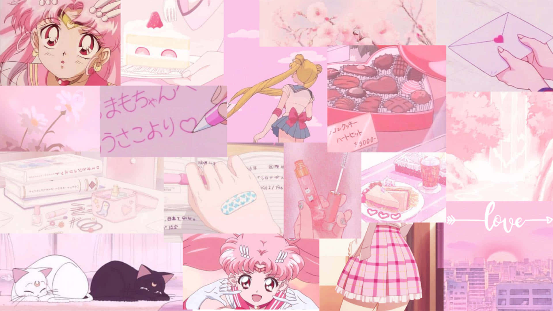 Pink Sailor Moon Aesthetic Collage Background