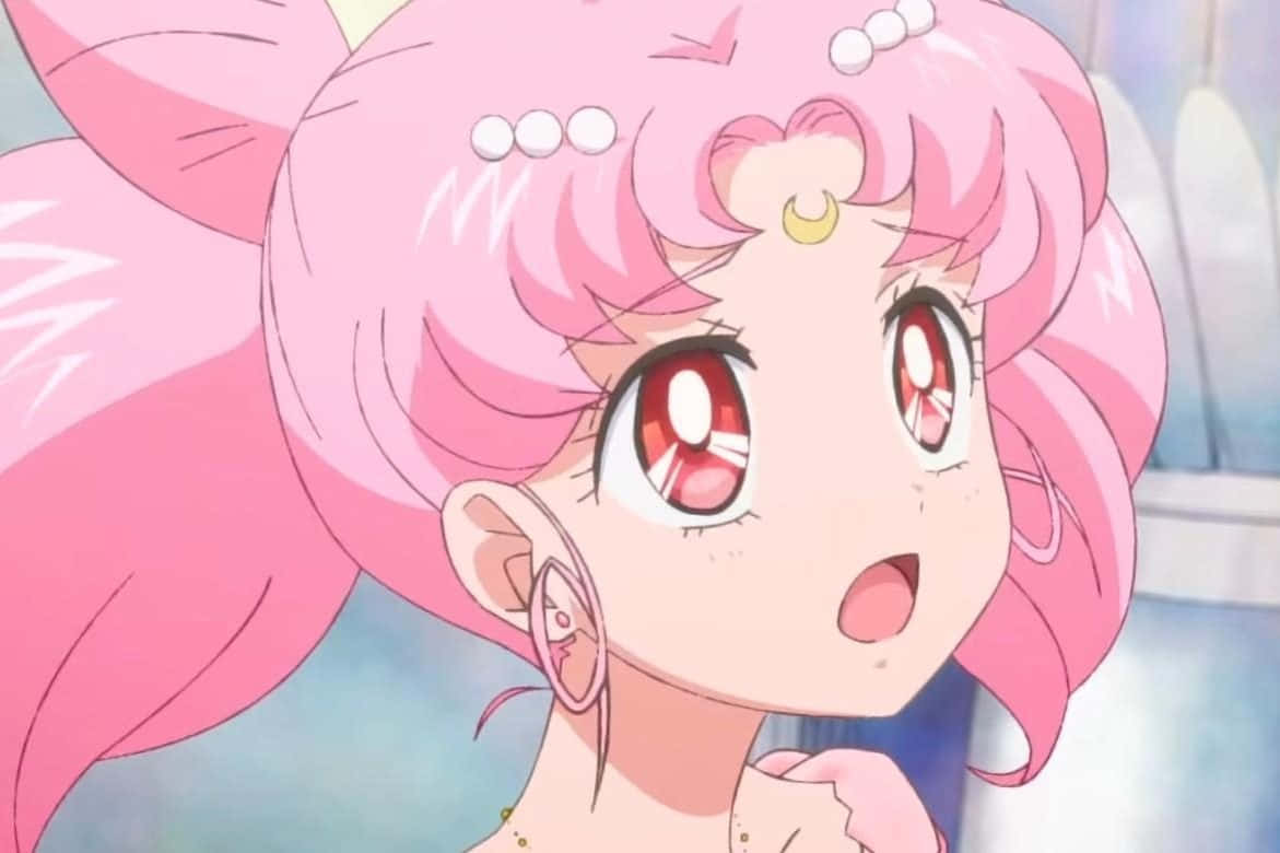Pink Sailor Moon Character Surprised Expression Background