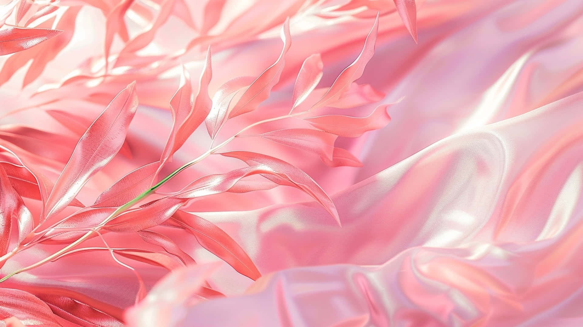 Pink Satinand Leaves Background Background