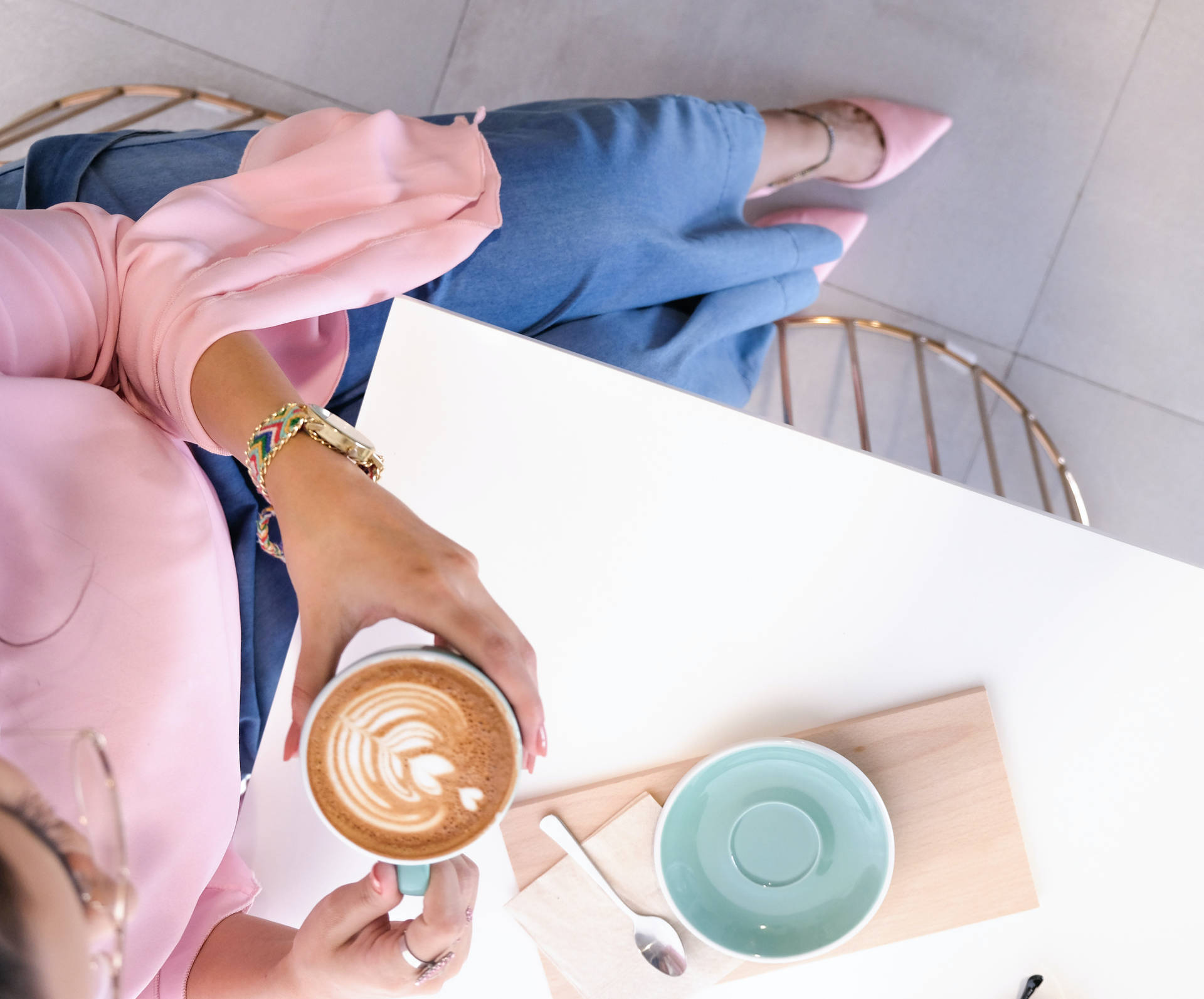 Pink Shoes And Coffee Background