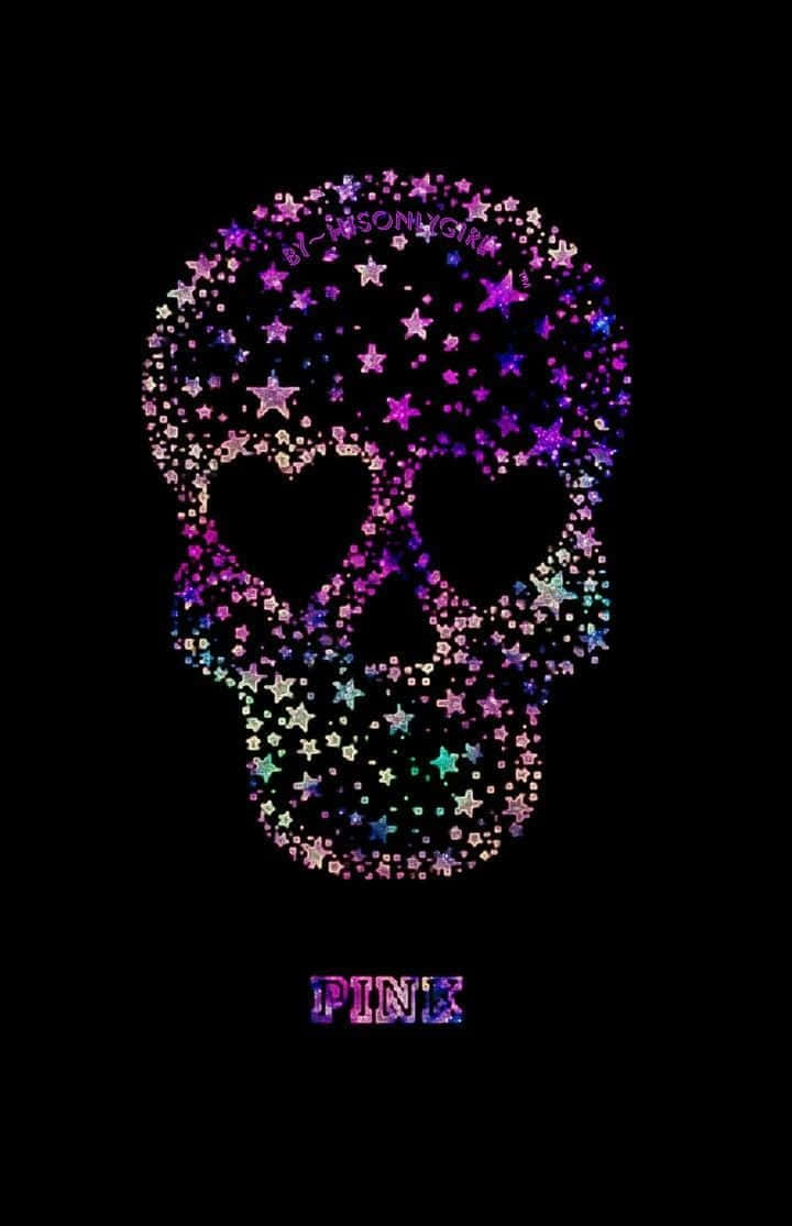 Pink Skull With Mystical Flames Background