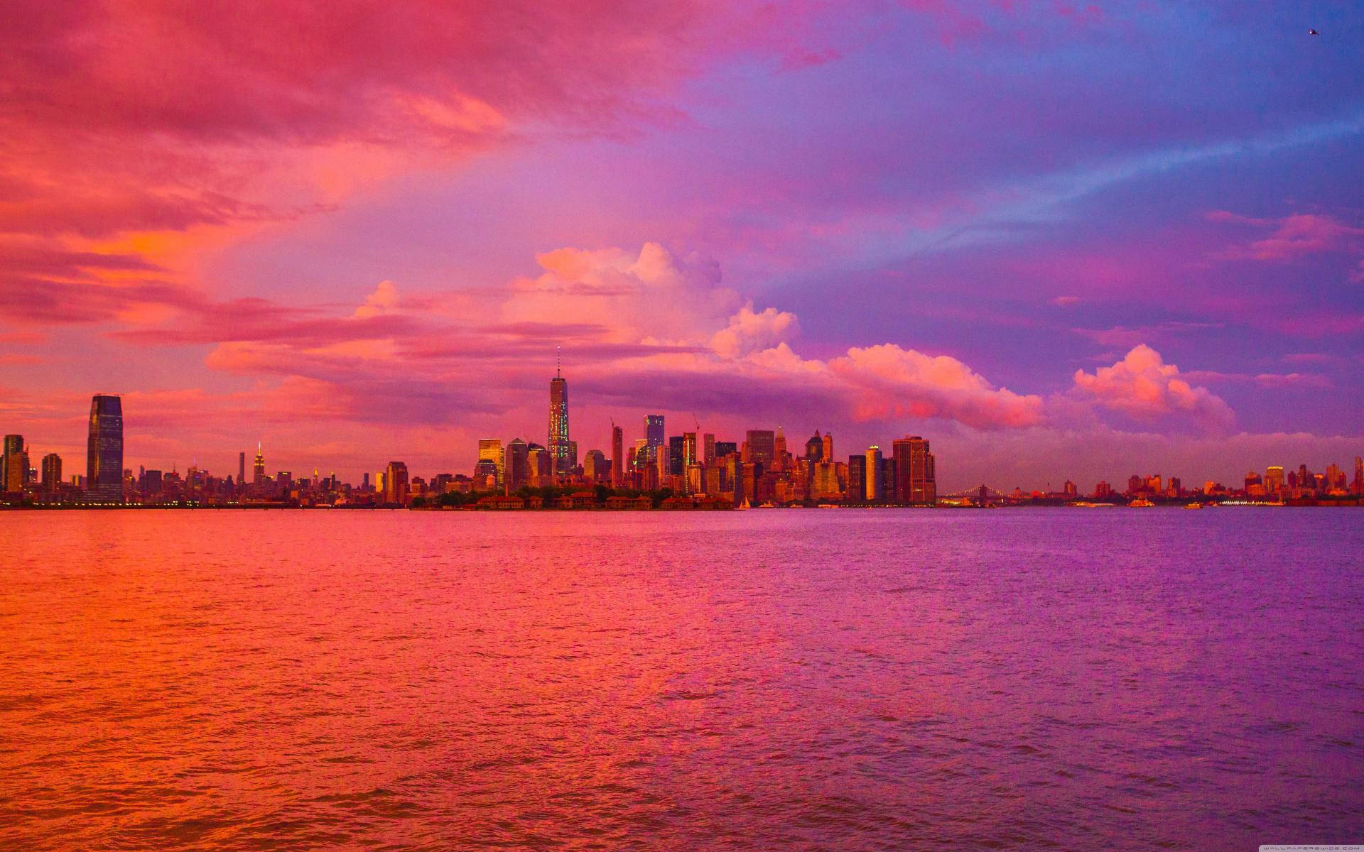 Pink Sky Above New Jersey City Background