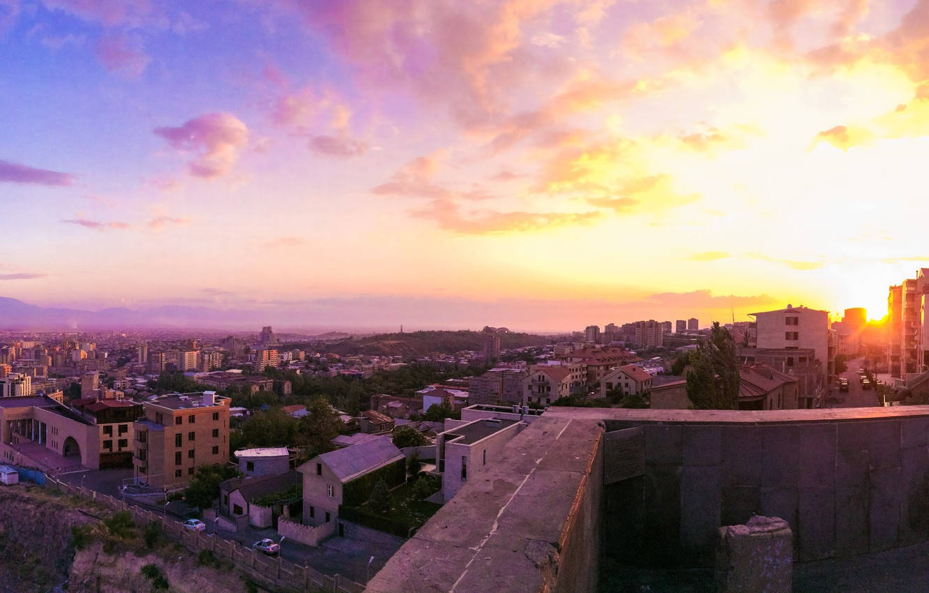 Pink Sky In Yerevan Background