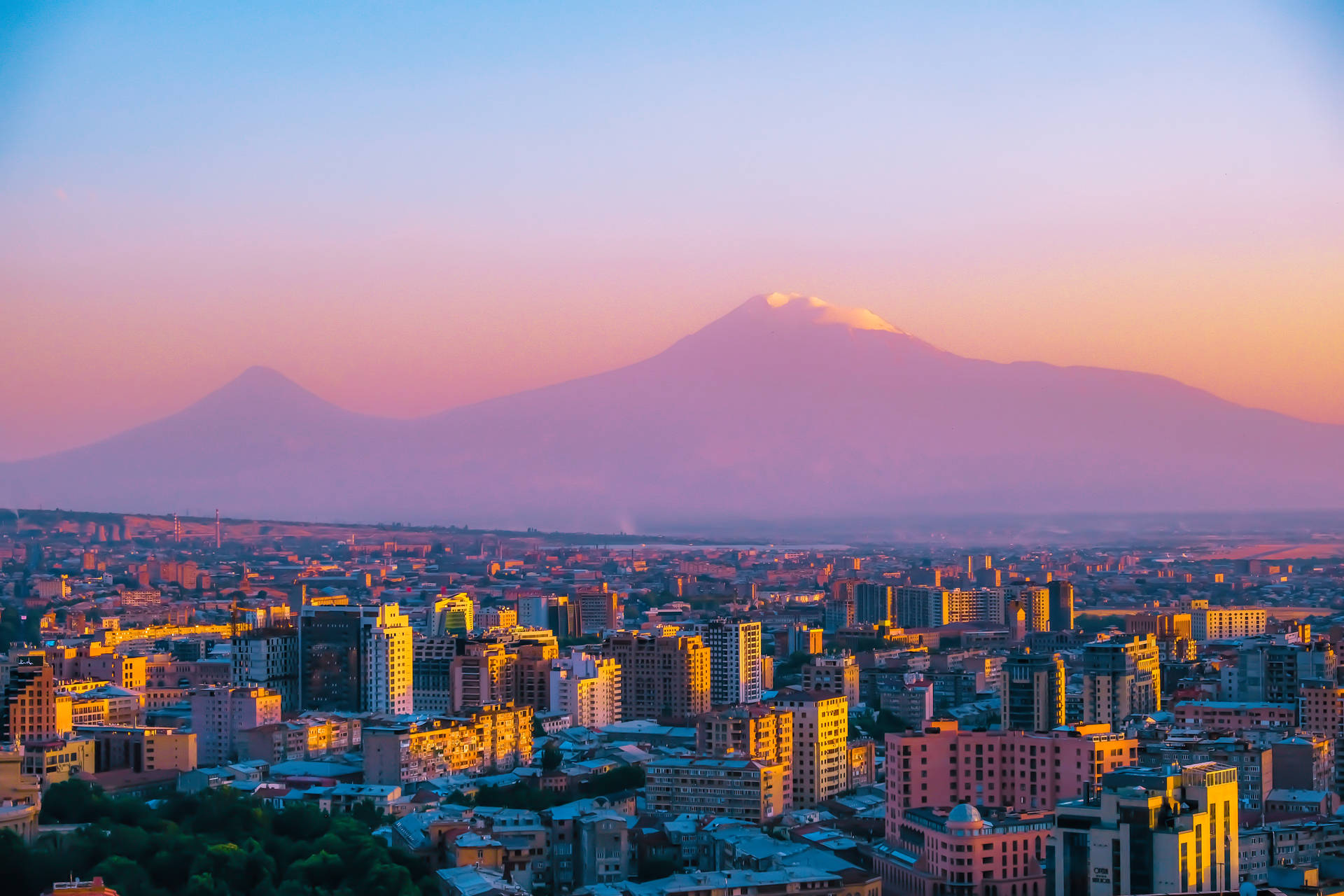 Pink Sky In Yerevan Background