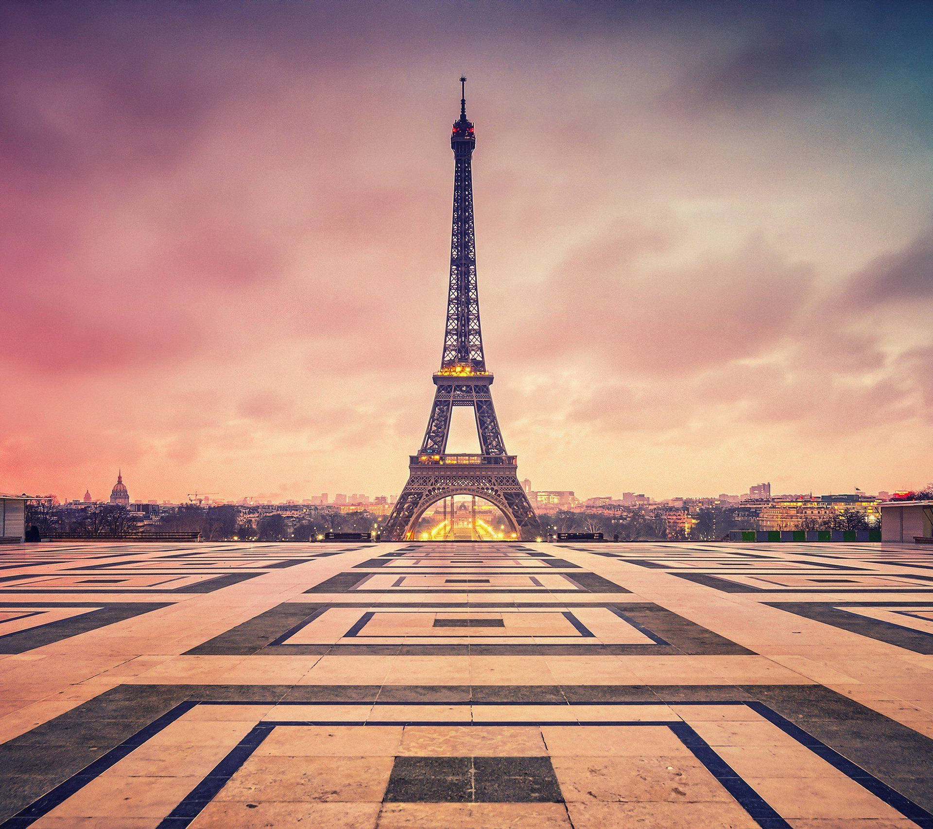 Pink Sky Over Paris Eiffel Tower Background