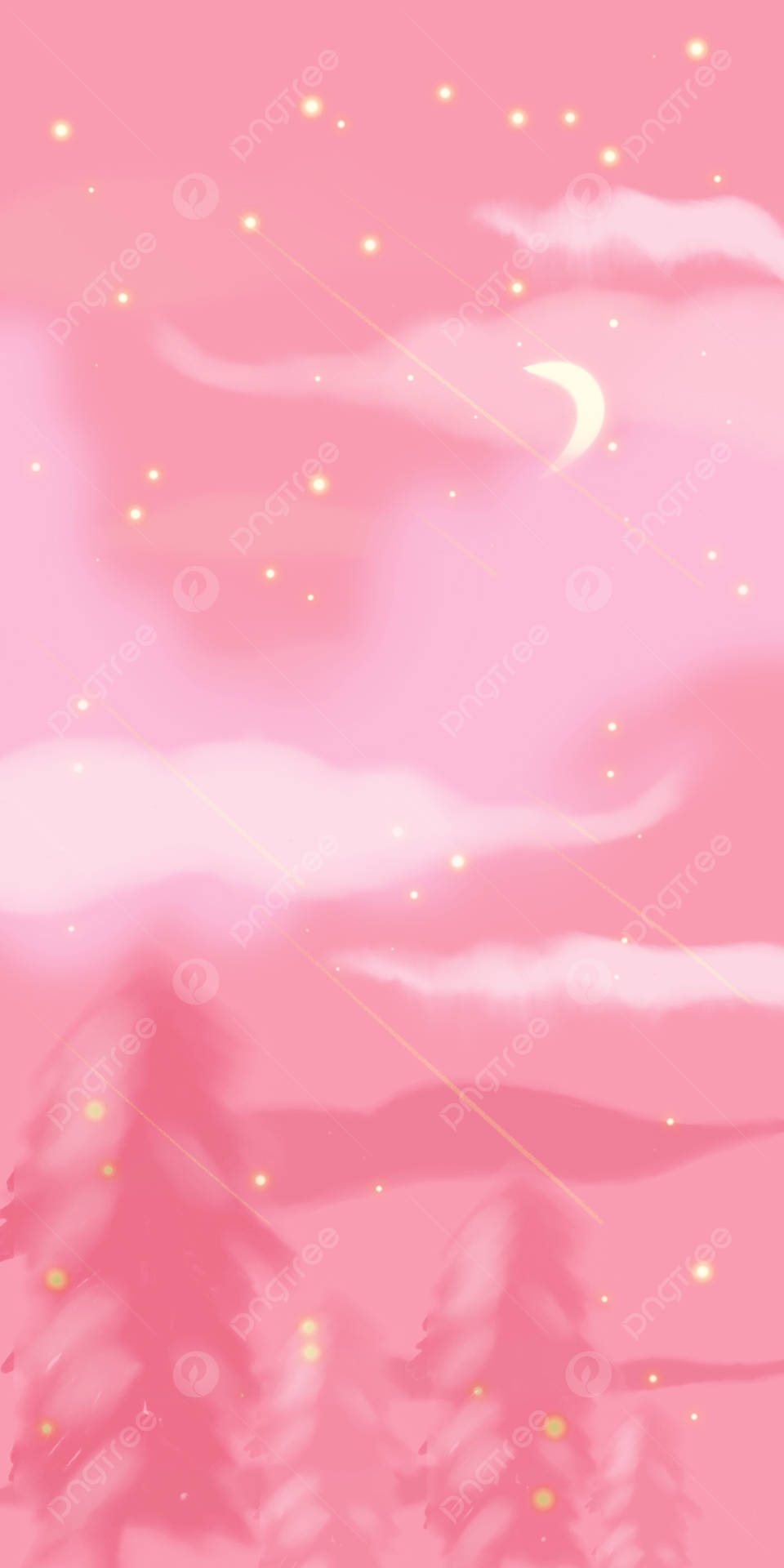 Pink Sky With Clouds And Stars Background