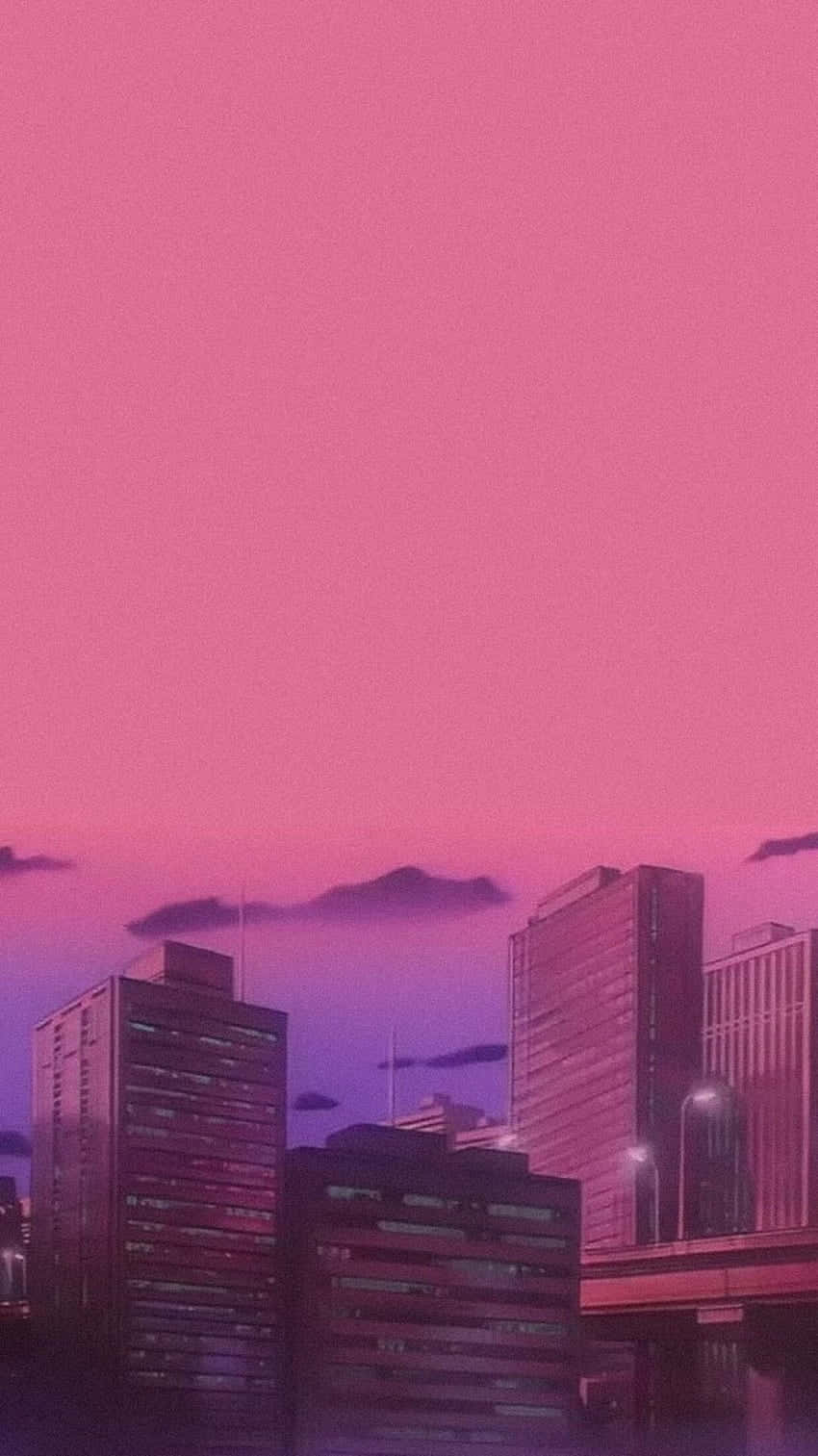 Pink Skyscrapers 90s Anime Aesthetic Background