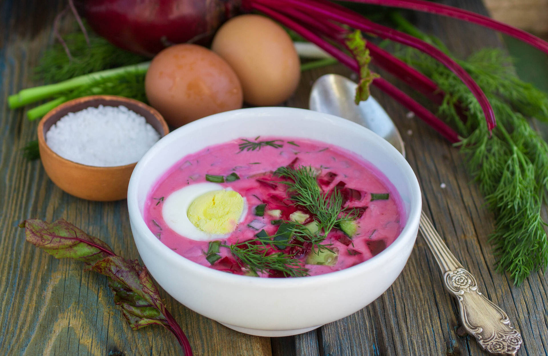 Pink Soup In White Bowl