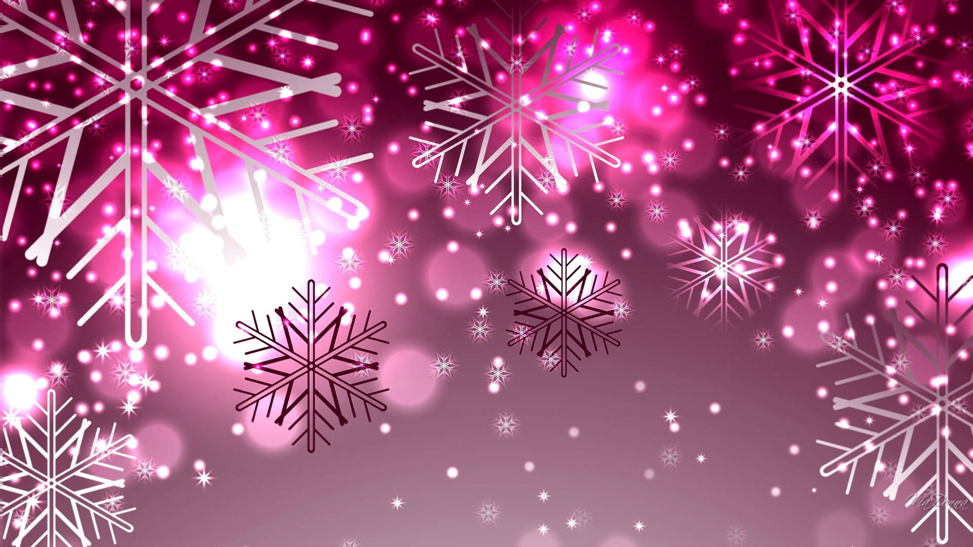 Pink Sparkle Snowflakes Background