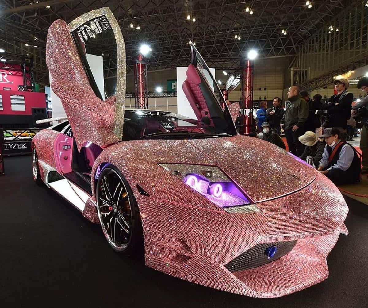 Pink Sparkling Lamborghini With Doors Open