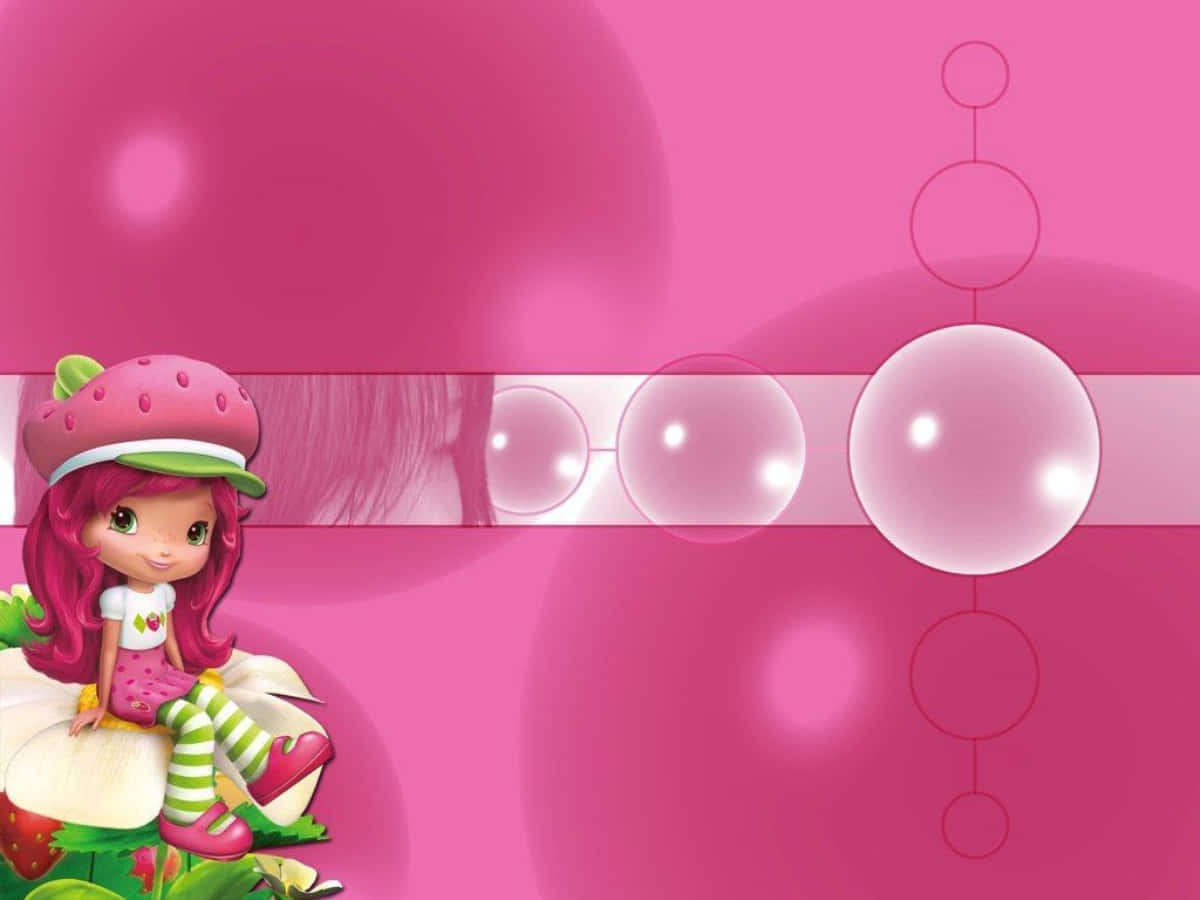 Pink Strawberry Shortcake With Bubbles Background