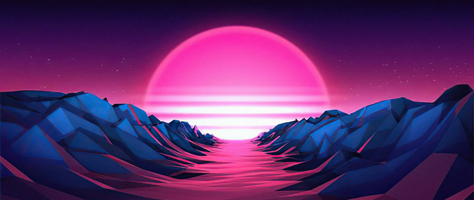 Pink Sun Through A Valley Art 2560x1080 Background