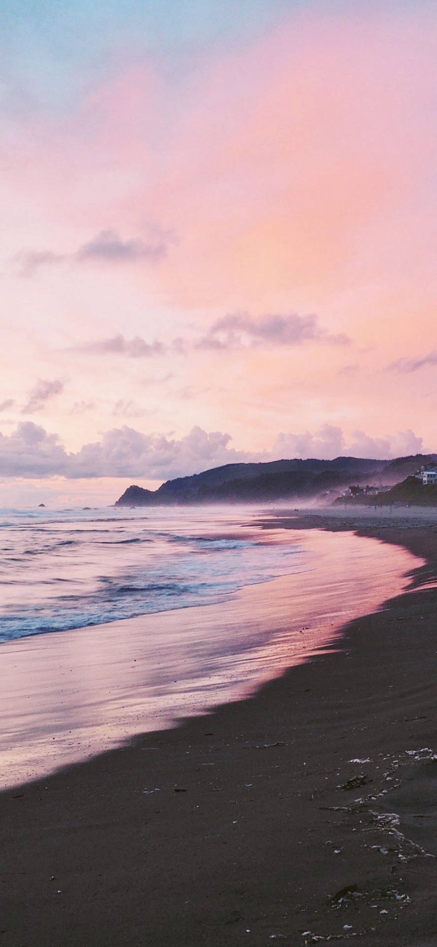 Pink Sunset Crashed Waves Background