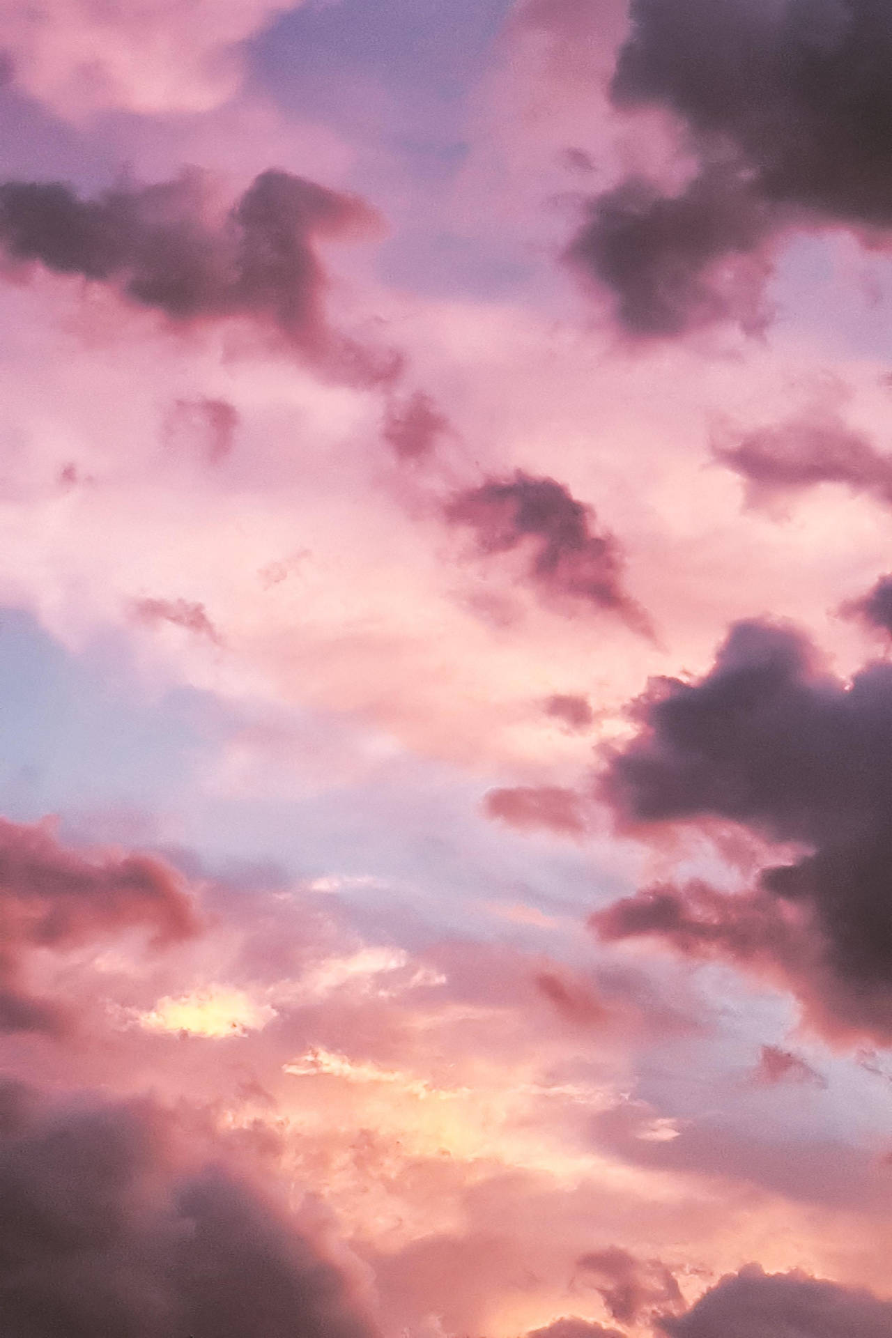 Pink Sunset Grey Clouds Background