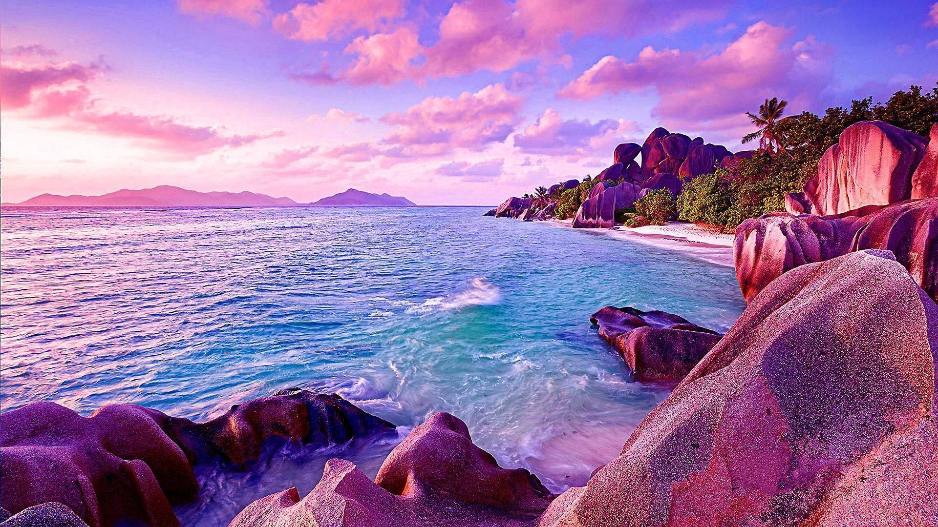 Pink Sunset In Paradise Background