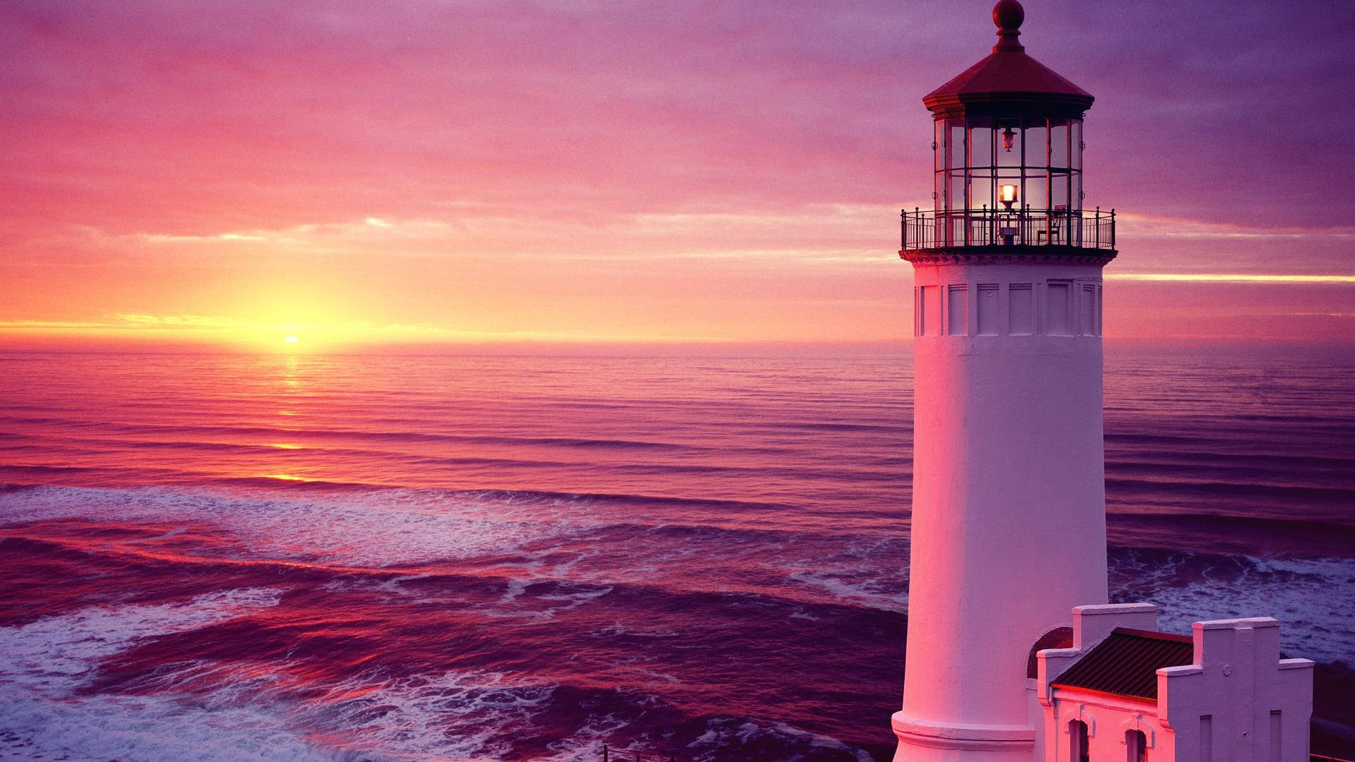 Pink Sunset Lighthouse Background