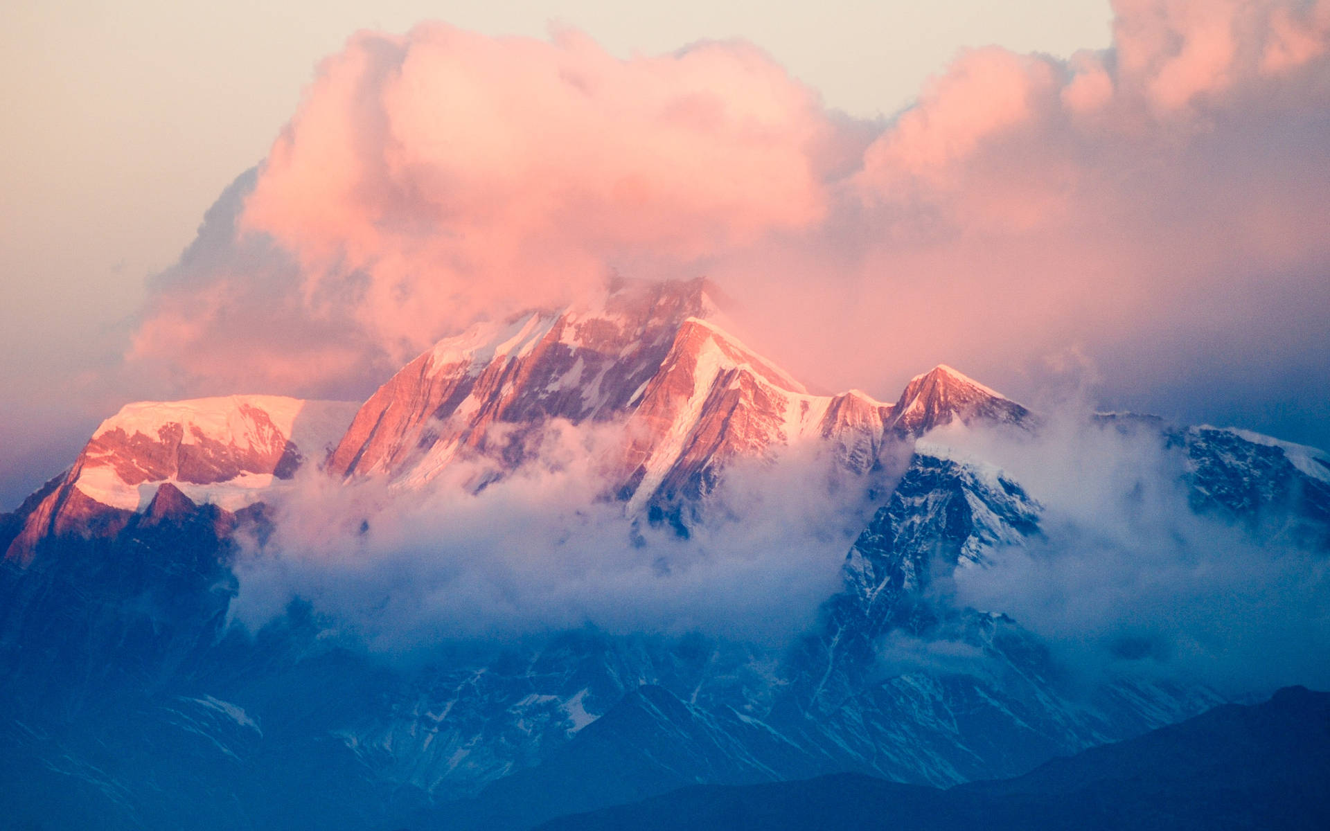 Pink Sunset Mountain Hd Landscape Desktop Background