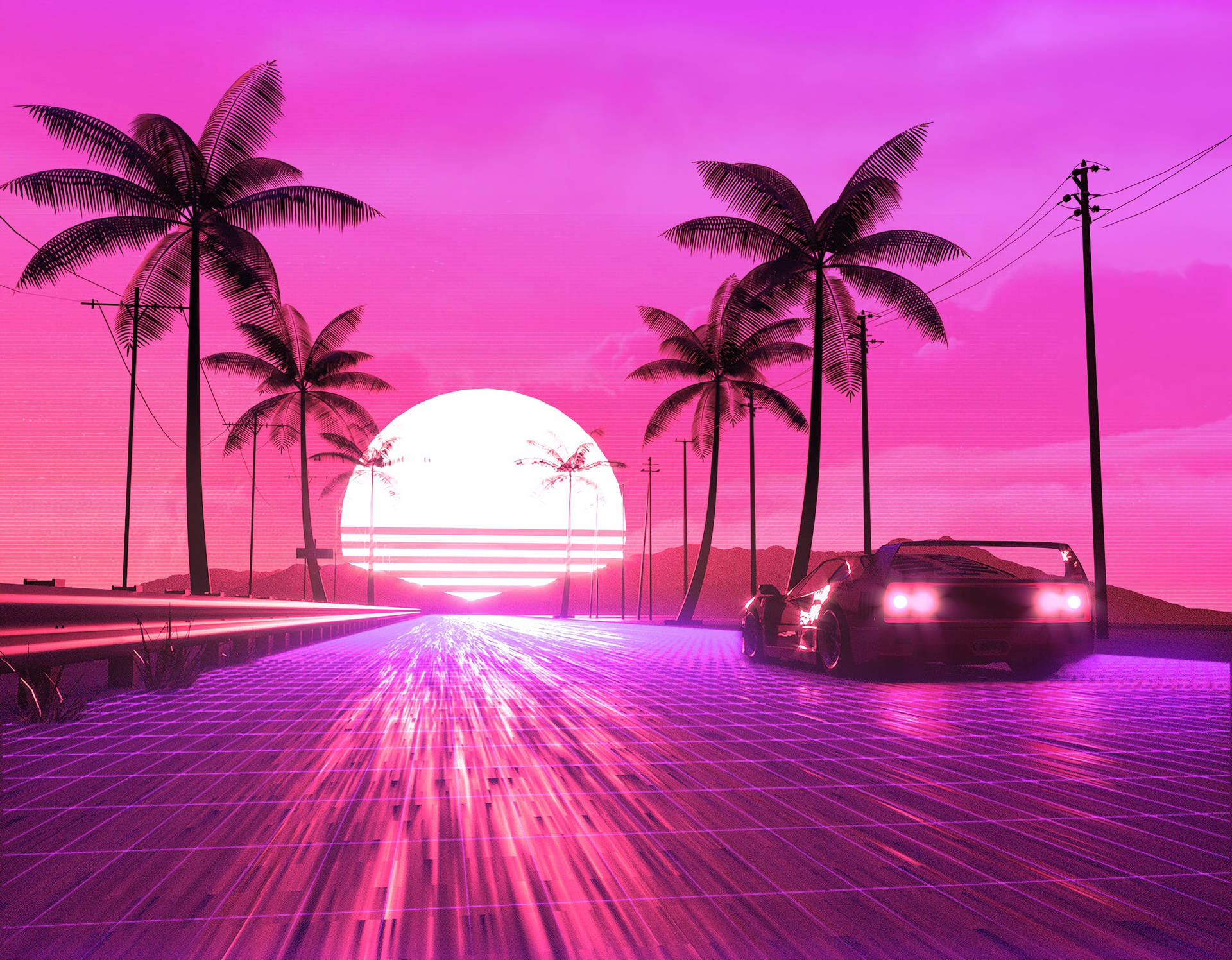 Pink Sunset Road Background