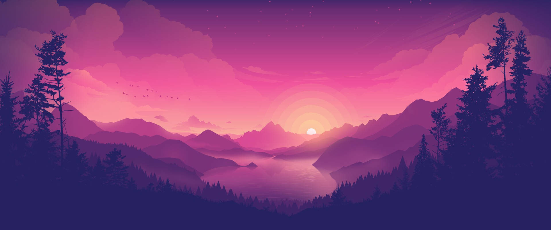 Pink Sunset Sky Digital Art Background