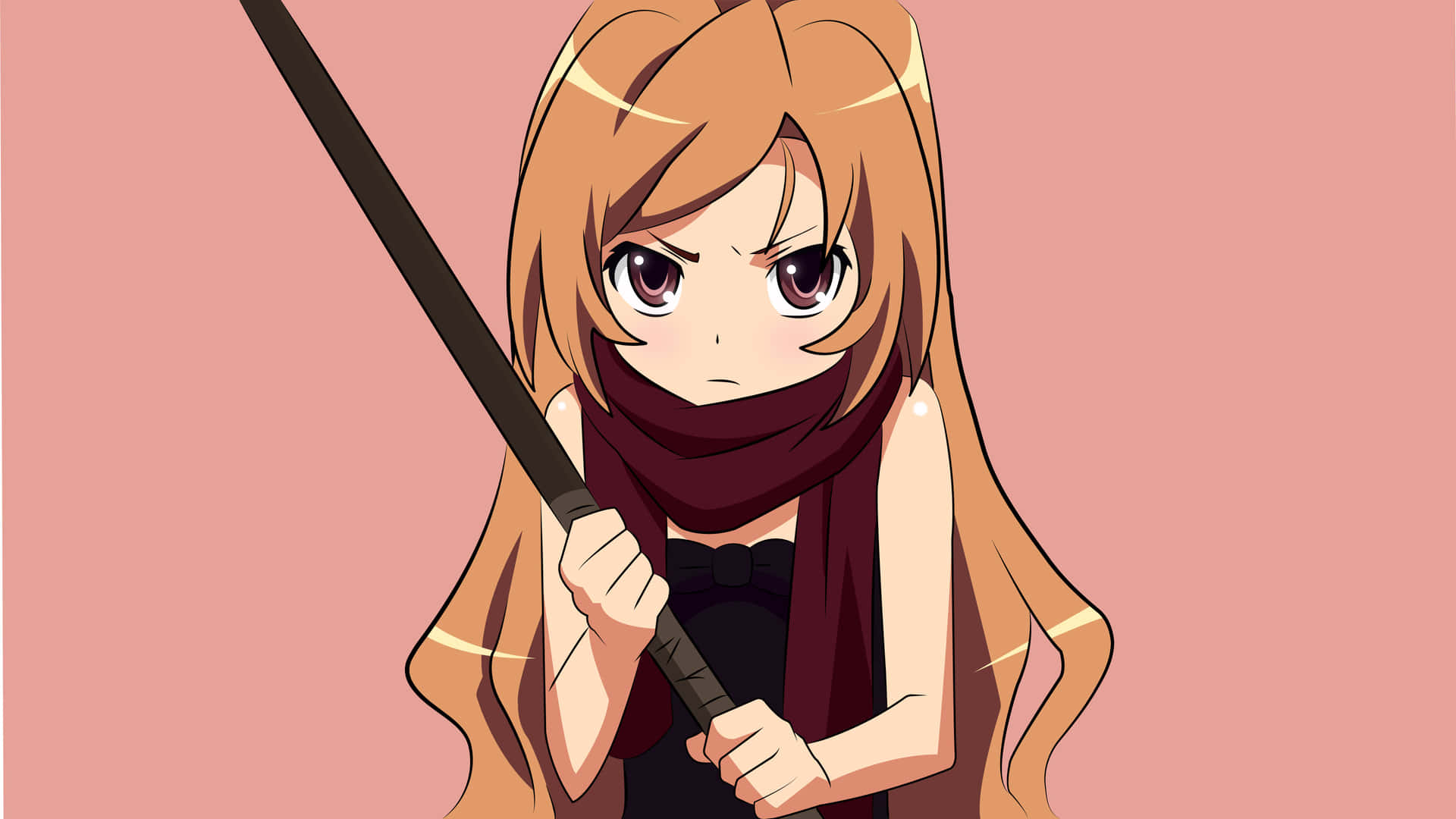 Pink Taiga Aisaka With Red Scarf Background