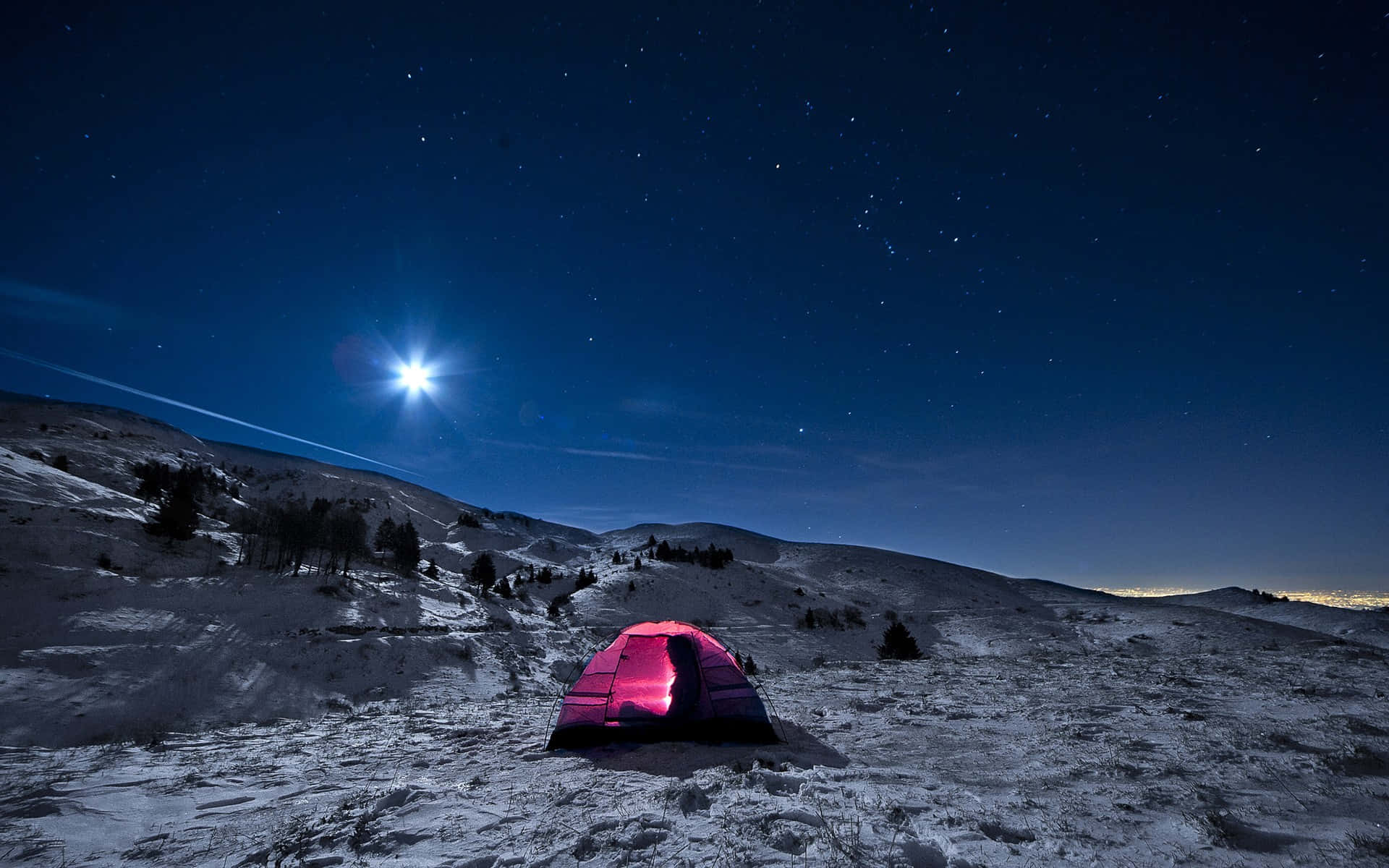 Pink Tent Camping Desktop Background