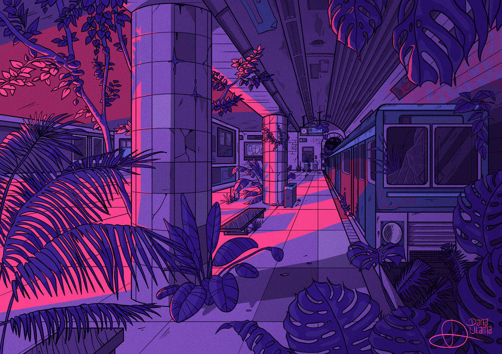 Pink Train Station Digital Art Background