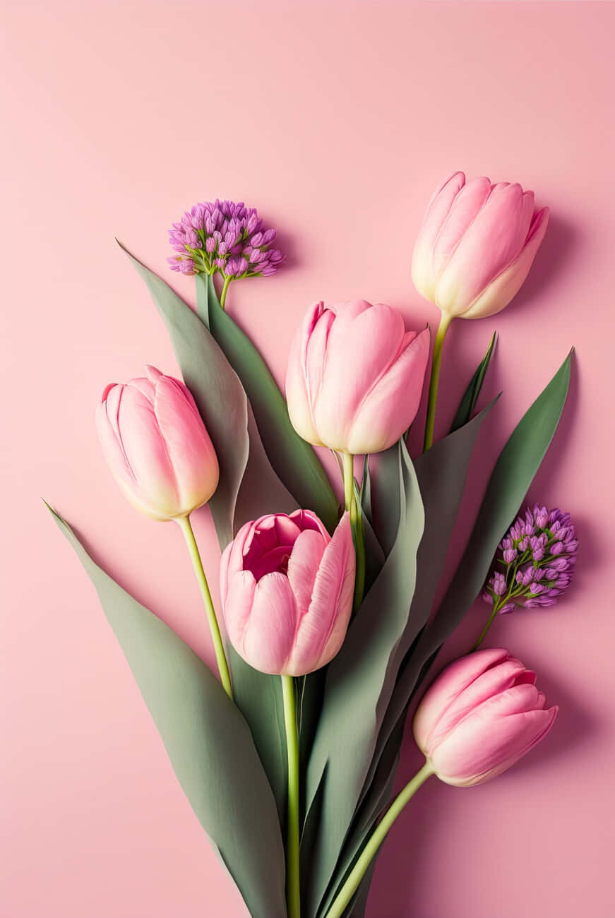 Pink Tulipsand Alliumson Pastel Background Background