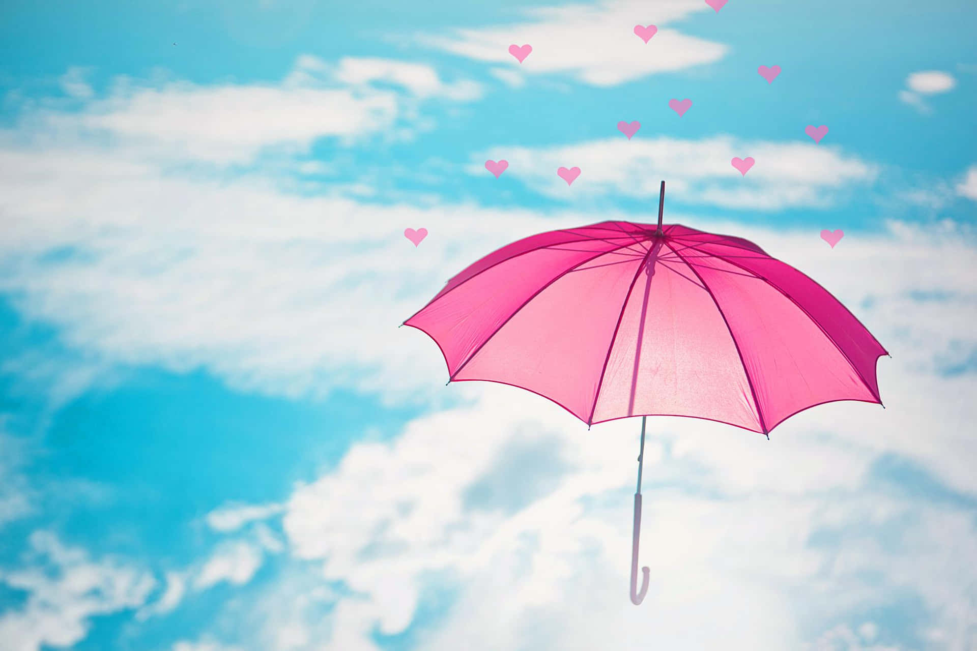 Pink Umbrella Love Hearts Sky Background