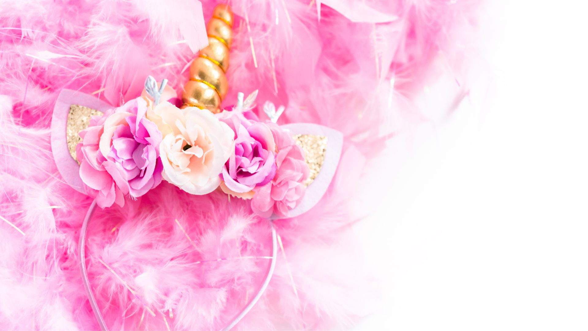 Pink Unicorn Headband With Flowers On A White Background Background