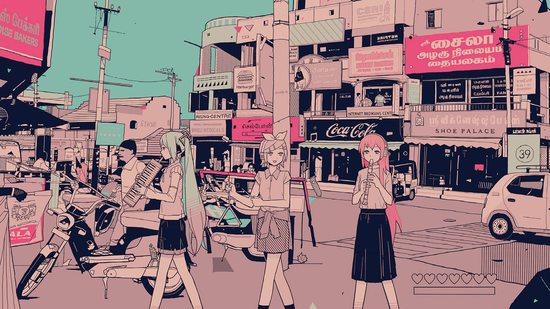 Pink Vintage Aesthetic Anime City Background