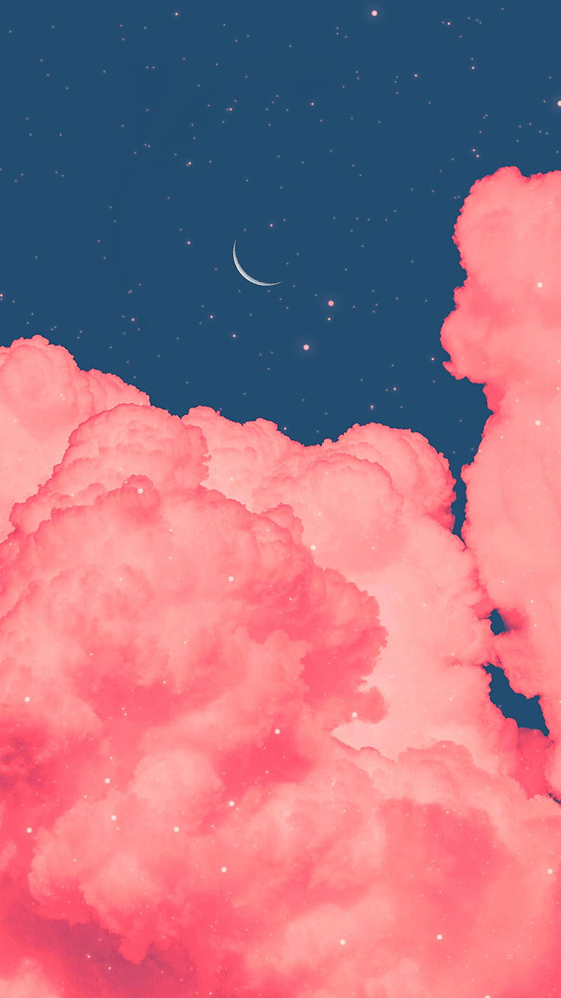 Pink Vintage Aesthetic Clouds Moon Background