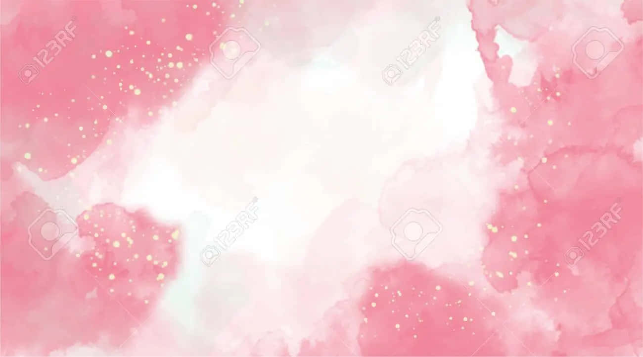 Pink Watercolor Background With Gold Dots Background