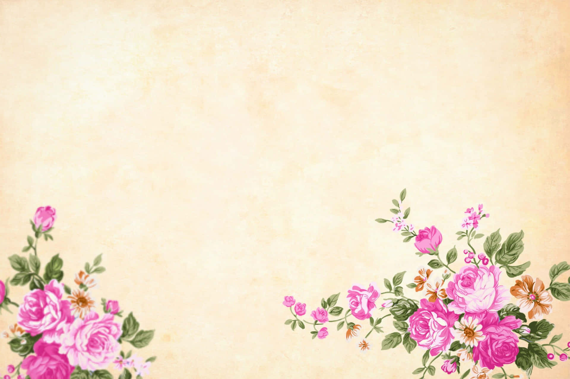 Pink Watercolor Floral Shrubs Background