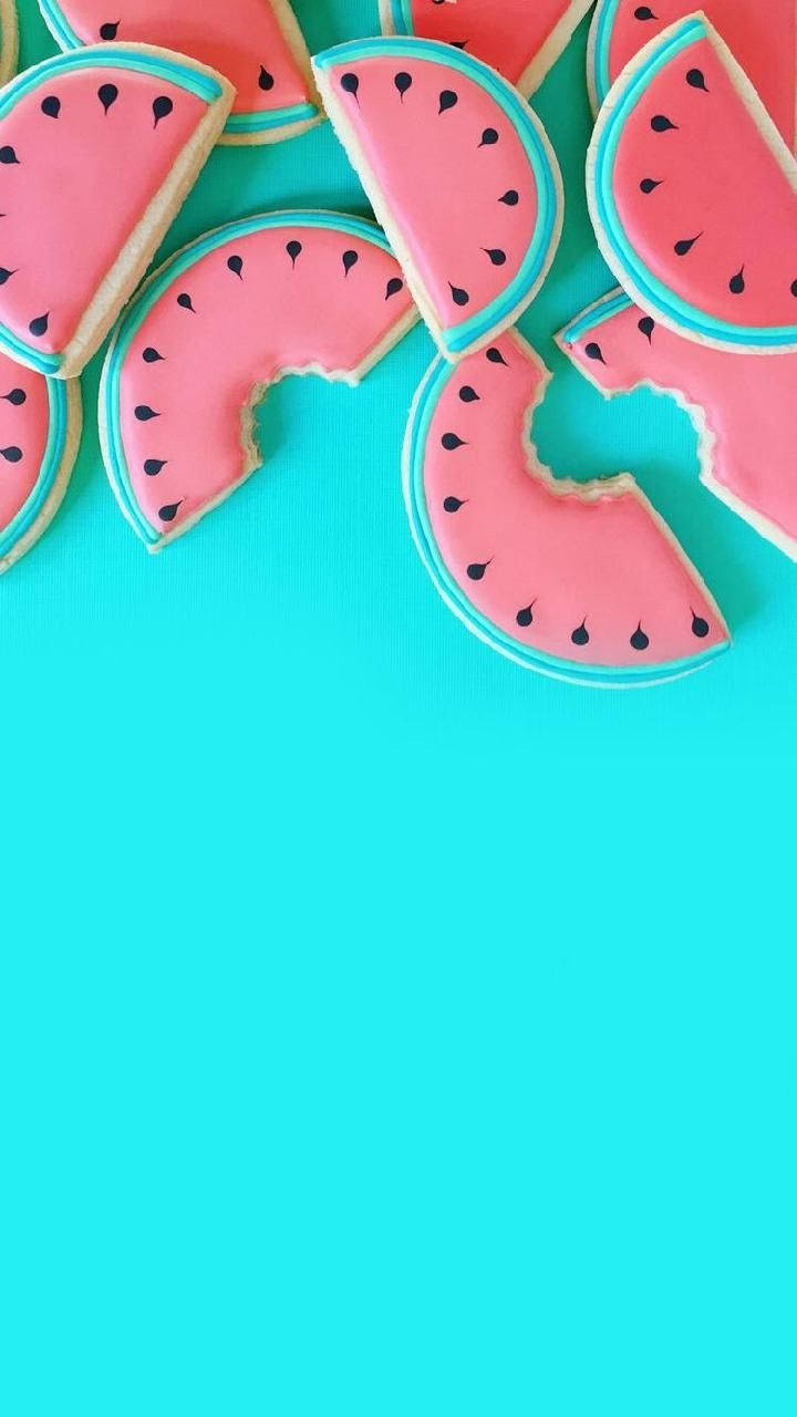 Pink Watermelons On Blue Background
