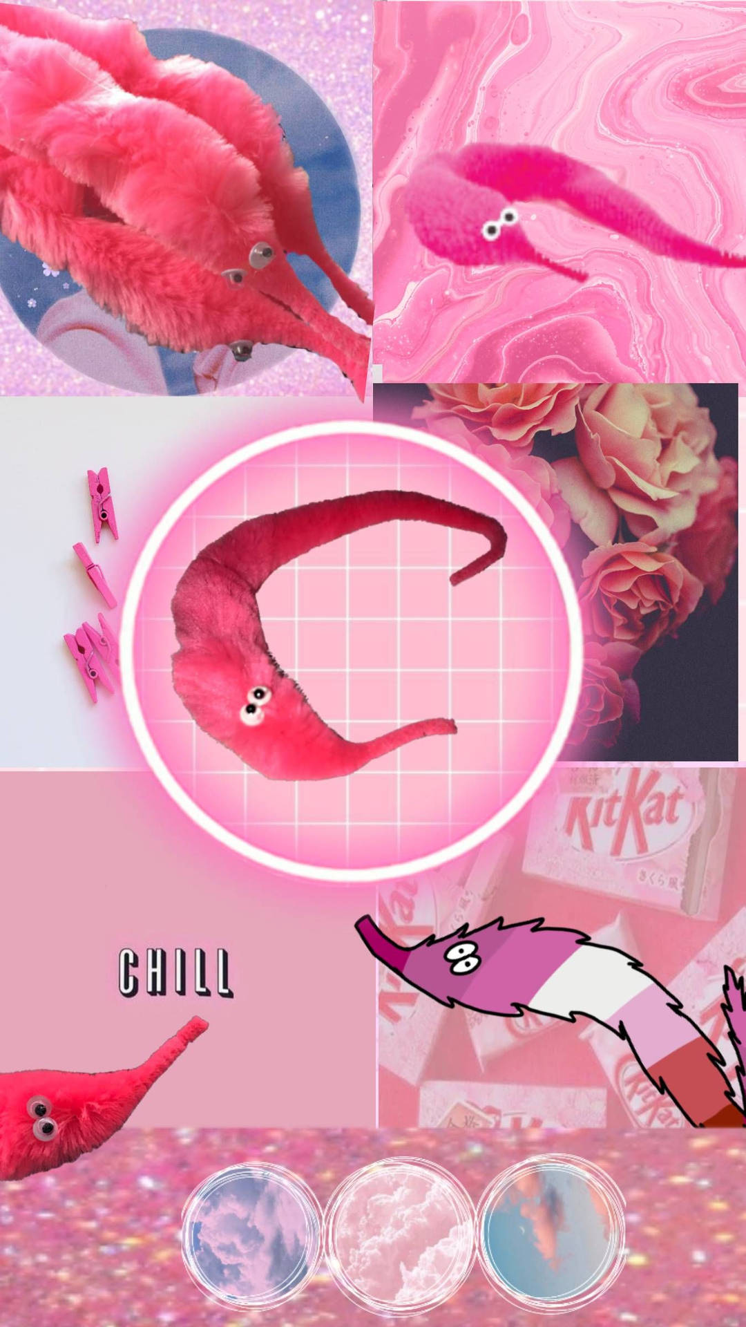 Pink Worm Toys In A String Collage Background