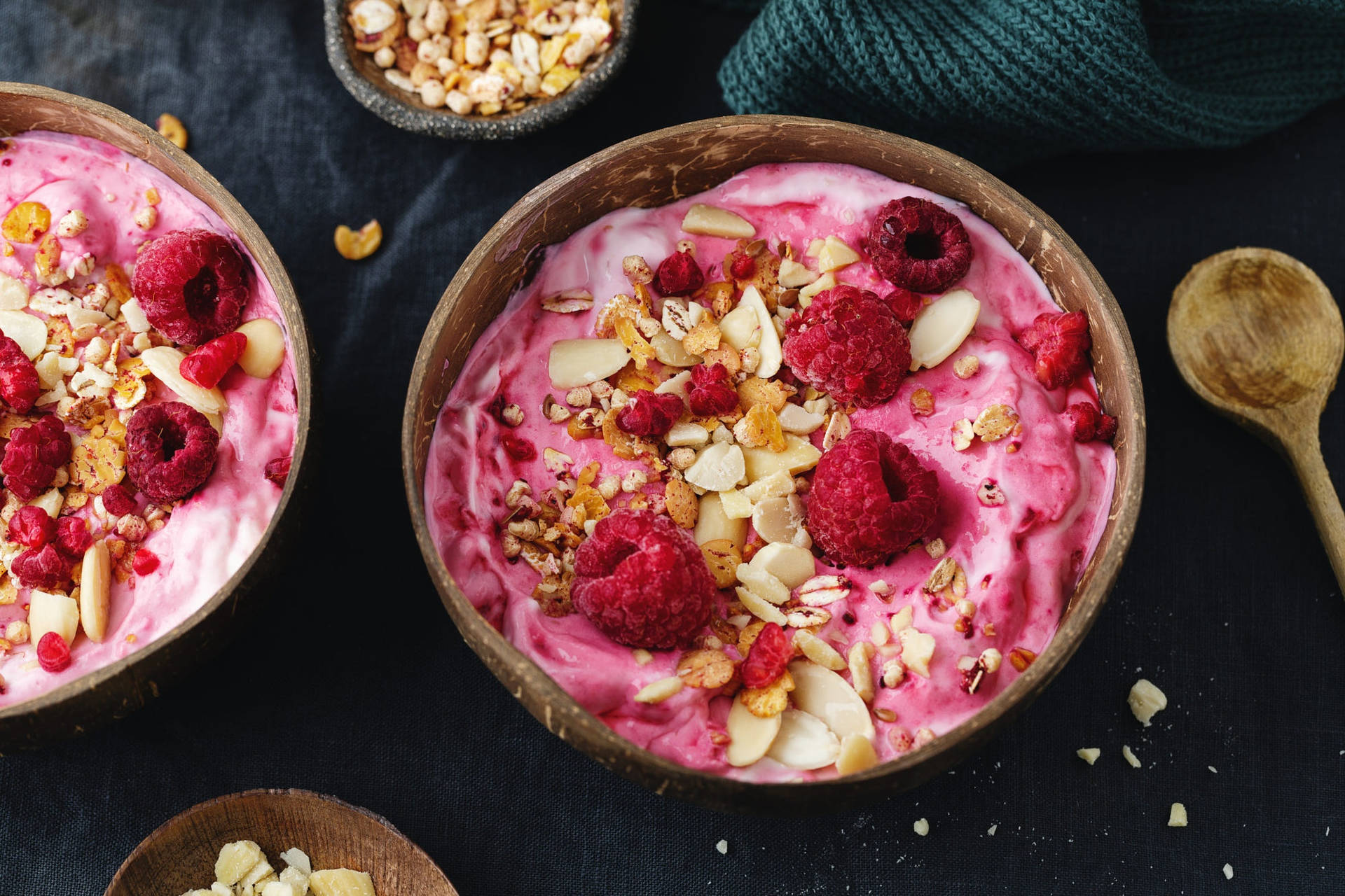 Pink Yogurt With Raspberries Background