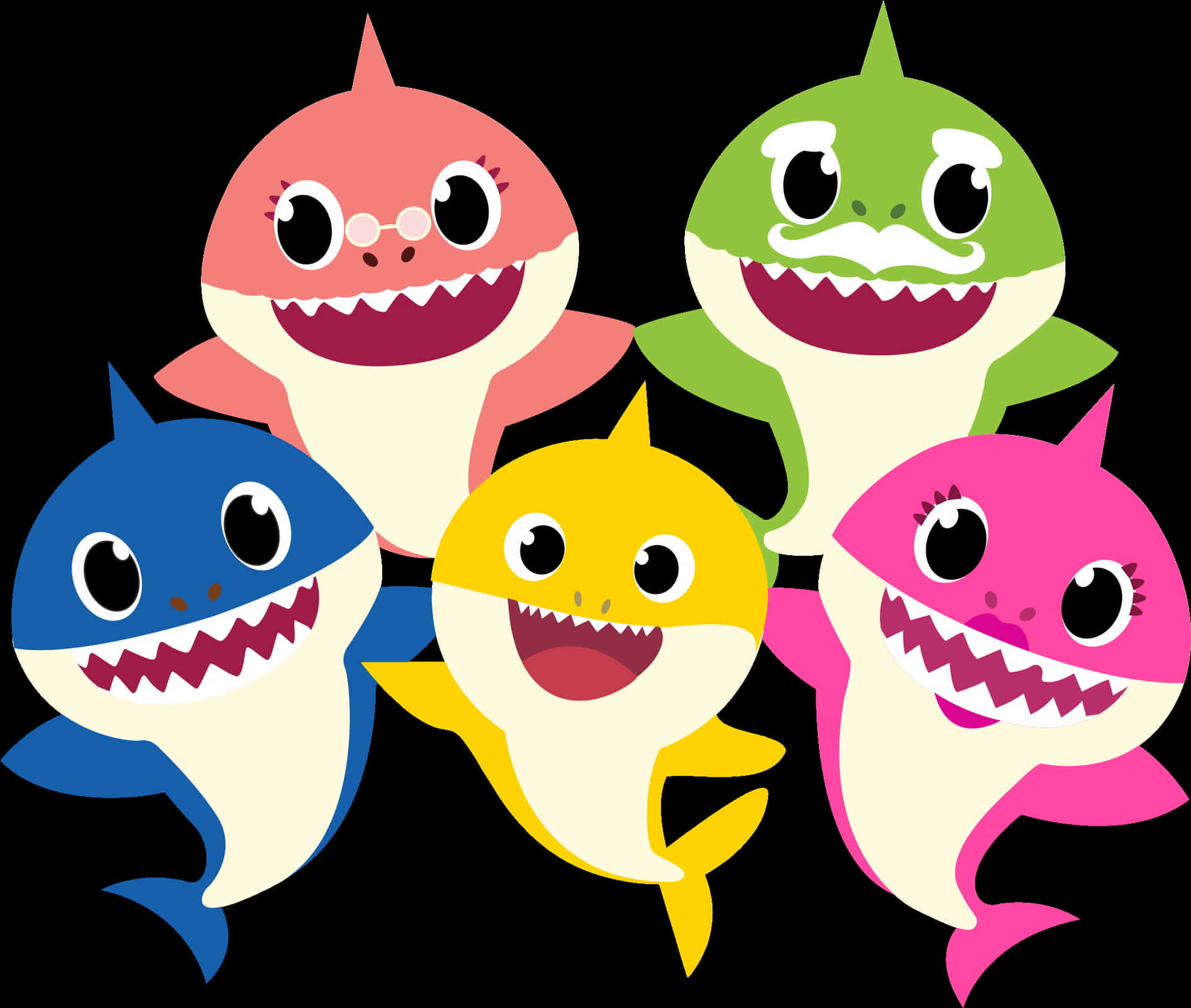 Pinkfong Baby Shark Family On Black Background