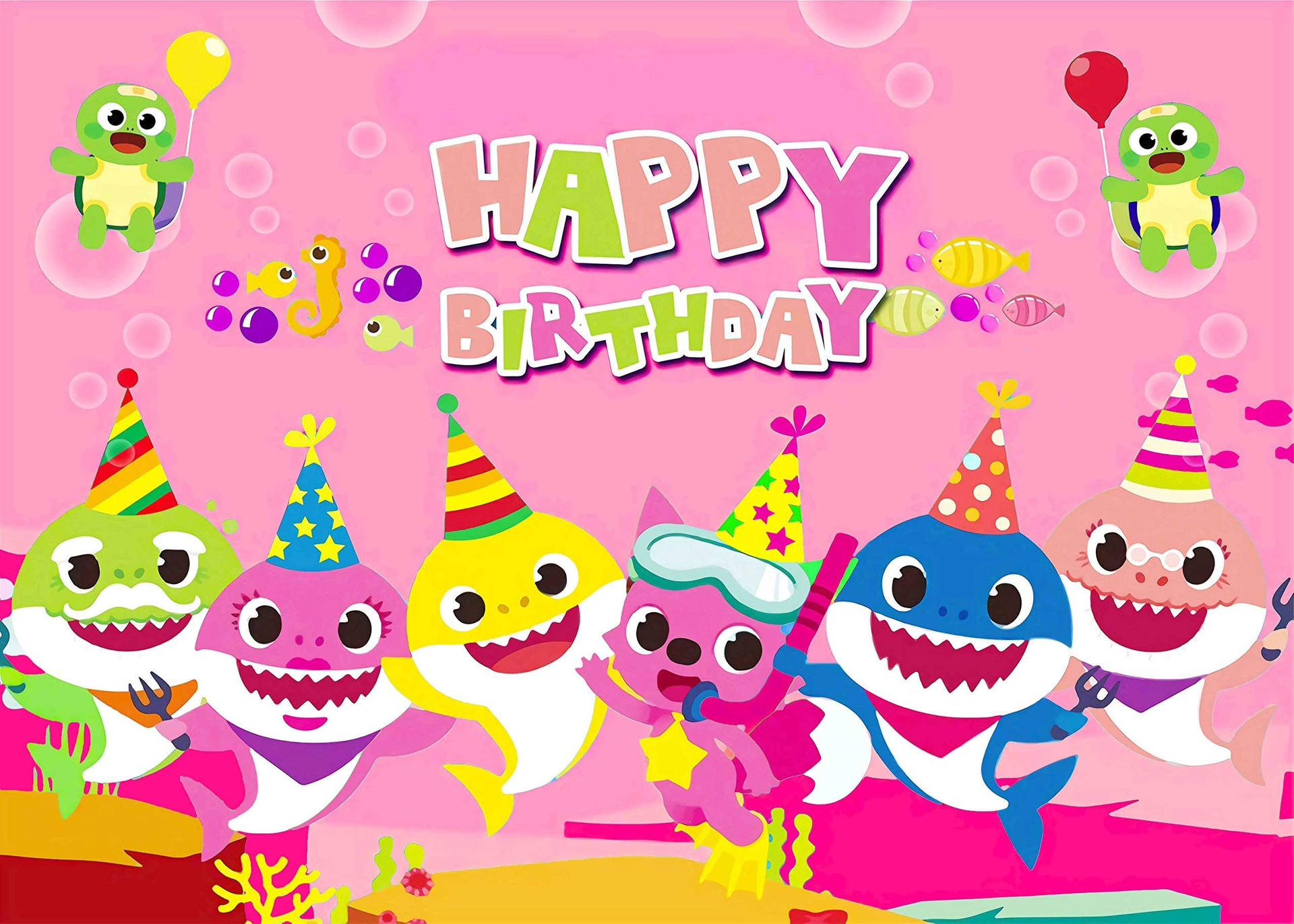 Pinkfong Baby Shark In Party Hat Background