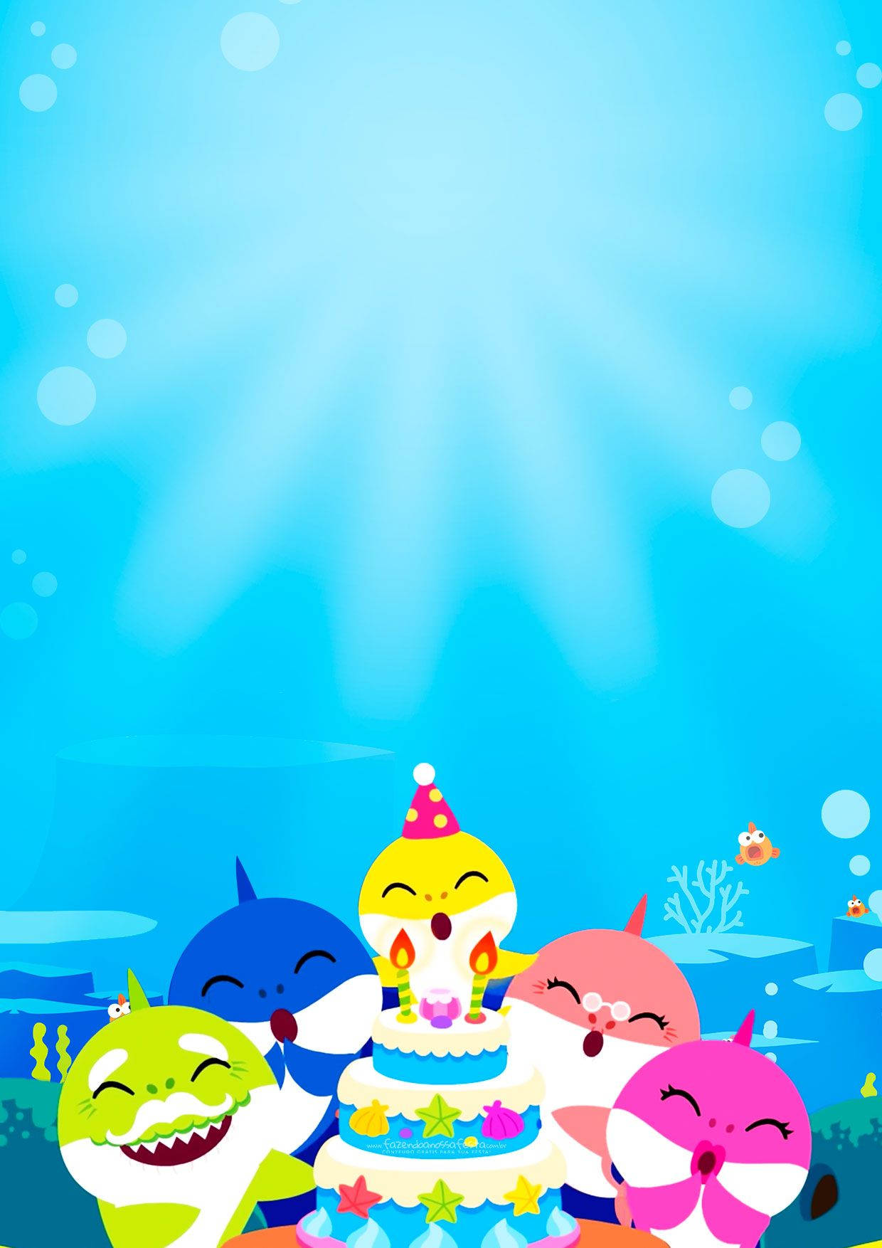 Pinkfong Baby Shark With Birthday Cake Background