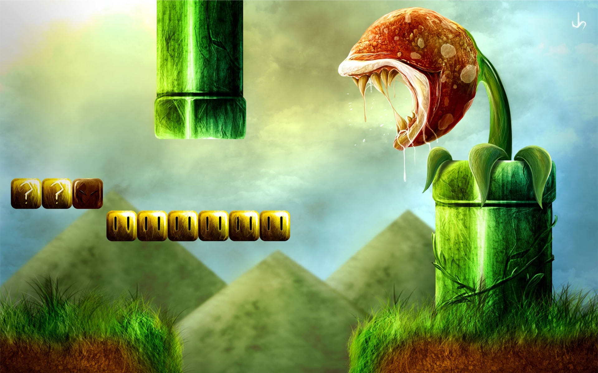 Piranha Plant Super Mario Video Game Series Background