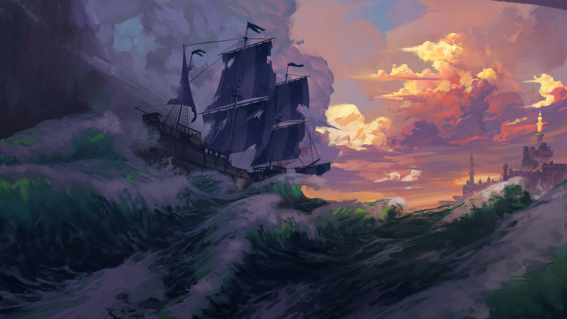 Pirate Ship Digital Art Background