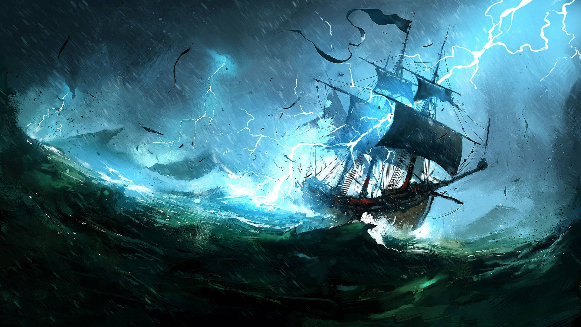 Pirate Ship Lightning Background