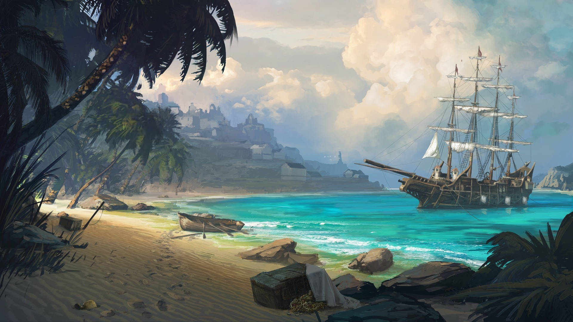 Pirate Ship Painted Art Background