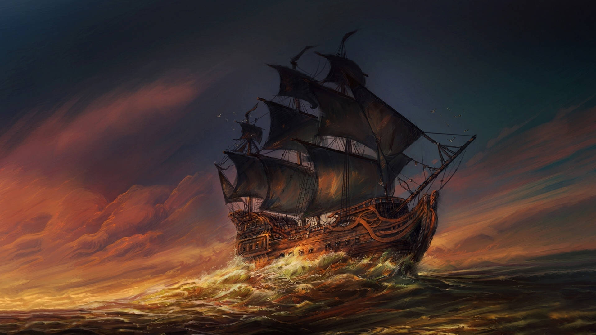 Pirate Ship Painting Background