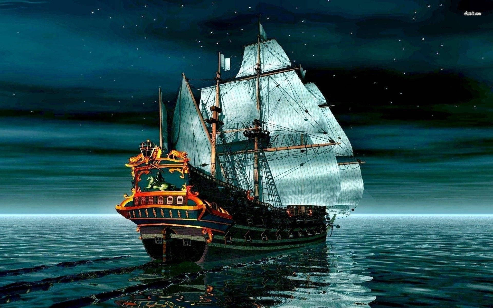 Pirate Ship Starry Sky Background