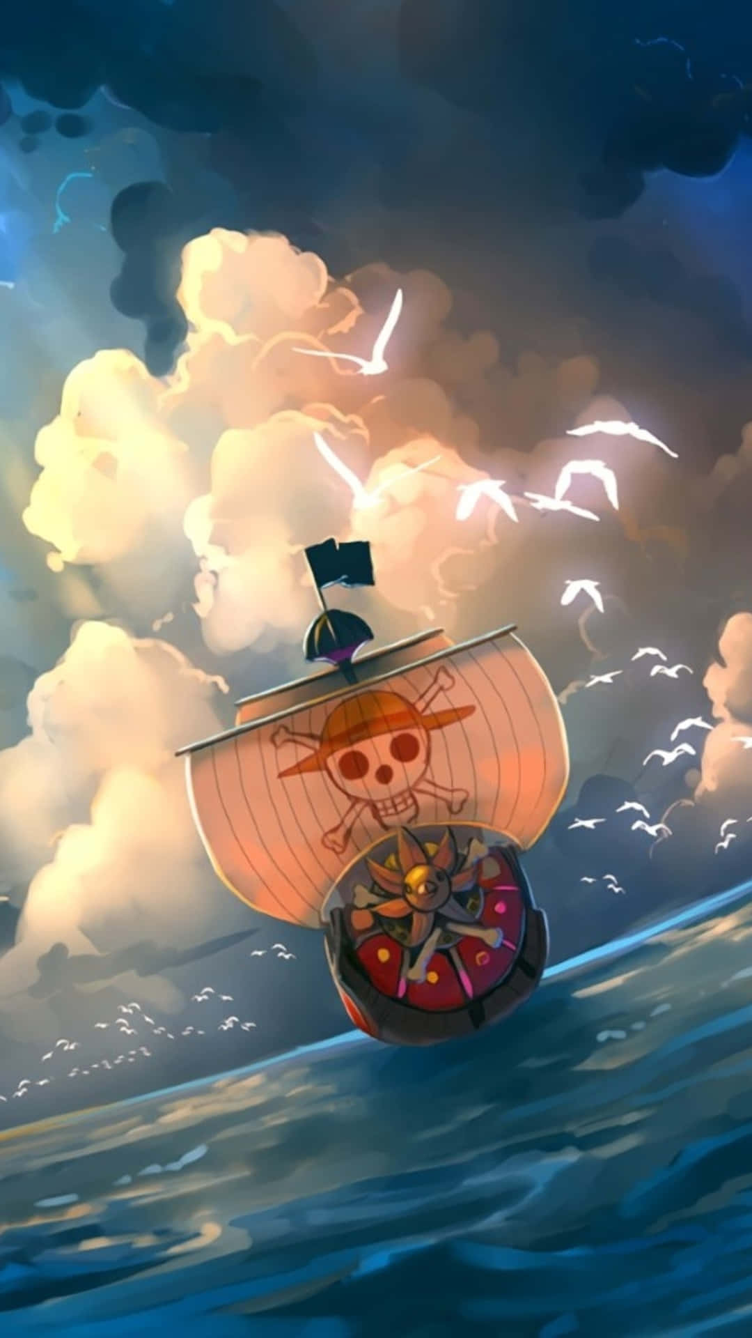 Pirate Ship Stormy Seas Anime Art Background