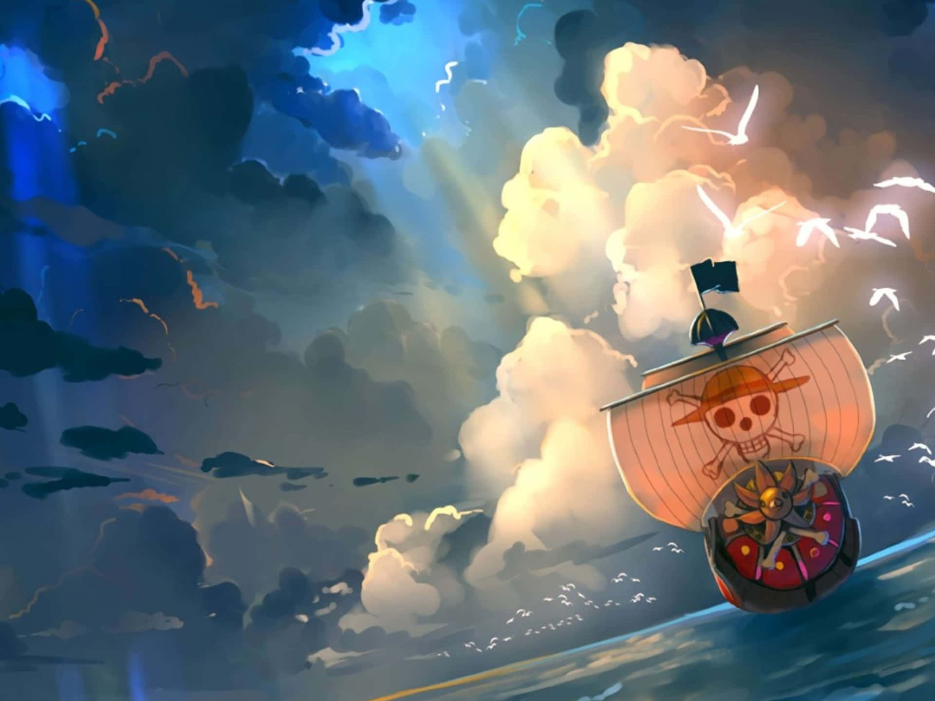 Pirate Ship Stormy Skies Anime Background