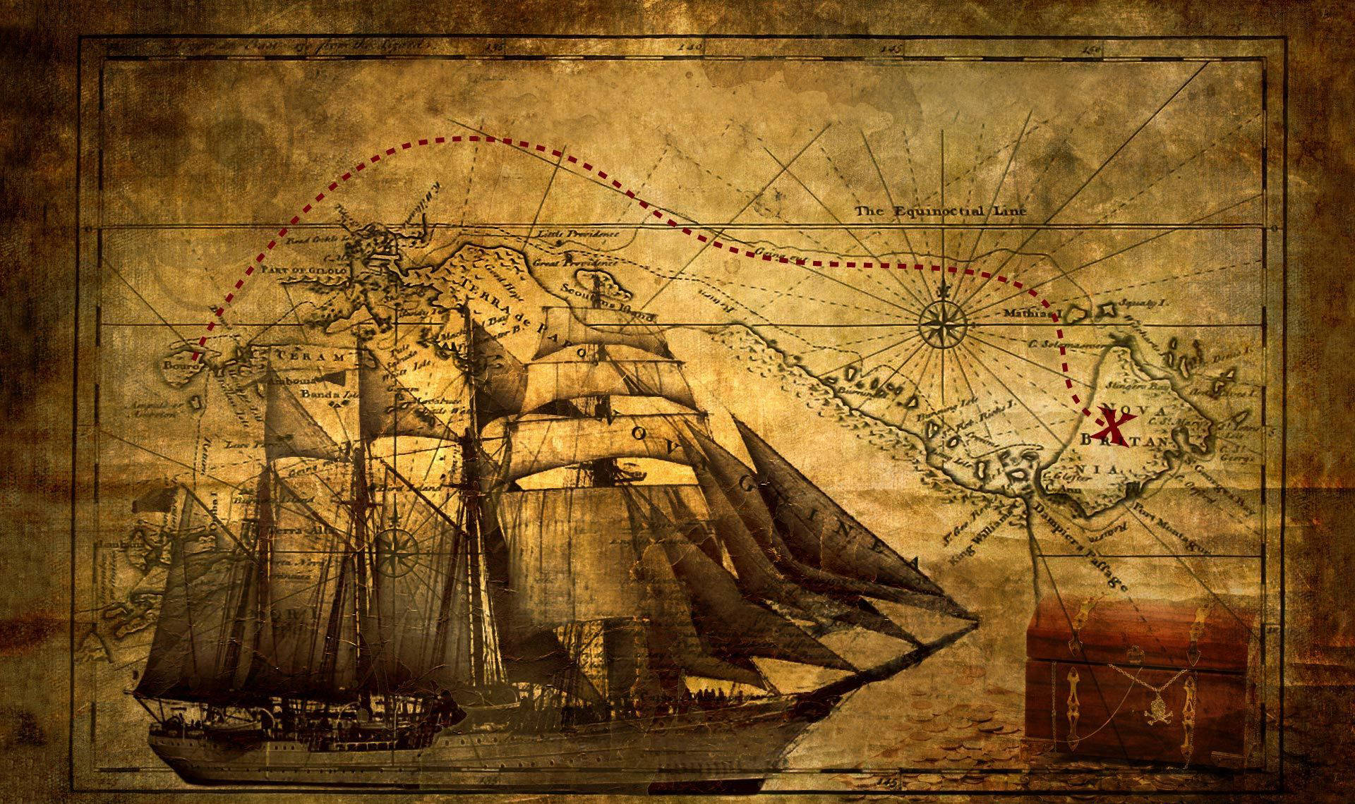 Pirate Ship Treasure Map Background